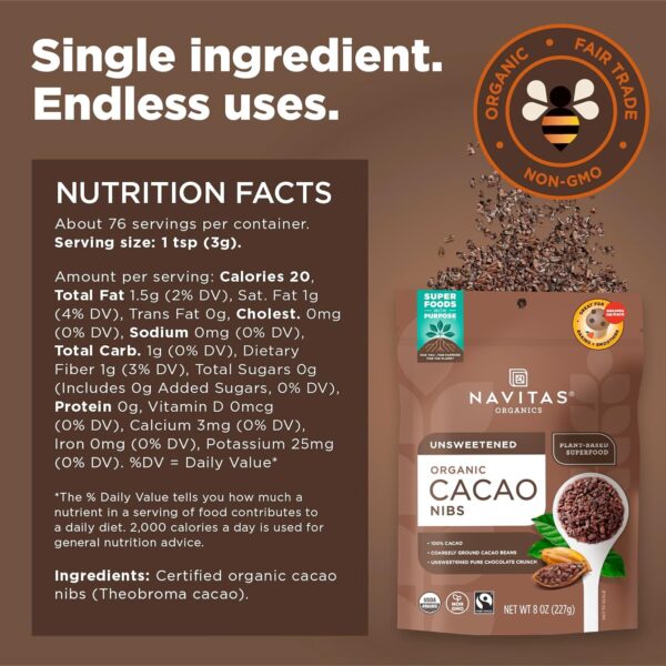 Navitas Naturals Cacao Nibs - Organic - Raw - 4 Oz - Case Of 12 - Image 2